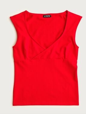 J.Crew Red Stretch Cotton Crossover Cap Sleeve Top Size M NWT